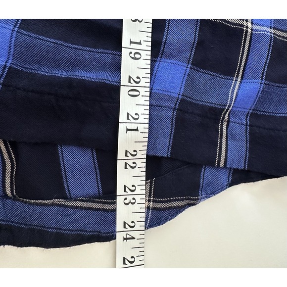 Anthropologie Cloth & Stone Top Women's Medium Blue Plaid Back Lacing Flannel - Picture 6 of 8